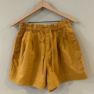 Uniqlo mustard yellow linen-cotton drawstring high waist shorts
